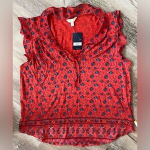 Lucky Brand Floral Peasant Boho Top/Shirt With  Flutter Sleeves Woman's Large